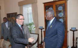 Barbadian Prime Minister Freundel Stuart (right) with Jorge Arreaza, Vice President of the Bolivarian Republic of Venezuela