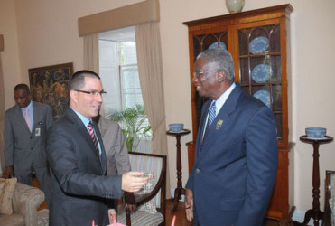 Barbadian Prime Minister Freundel Stuart (right) with Jorge Arreaza, Vice President of the Bolivarian Republic of Venezuela