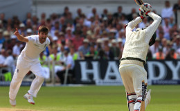 Australia batsman Nathan Lyon is bowled by England bowler Mark Wood to win the 4th test match and the Ashes during day three of the Fourth Investec Ashes Test at Trent Bridge, Nottingham.