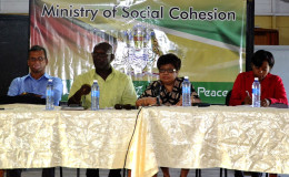 From left are Malcolm Harripaul, Representative of Region 3;  John Adams, Member of Parliament; Minister of Social Cohesion, Amna Ally and Sharon Patterson, Project Officer, Ministry of Social Cohesion. (Ministry of the Presidency photo)
