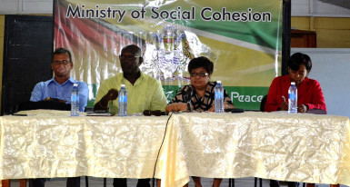 From left are Malcolm Harripaul, Representative of Region 3;  John Adams, Member of Parliament; Minister of Social Cohesion, Amna Ally and Sharon Patterson, Project Officer, Ministry of Social Cohesion. (Ministry of the Presidency photo) 