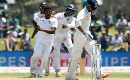 Rangana Herath is all fired up after getting the wicket of Ajinkya Rahane.
