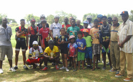 Winners and runners-up of the NSC cycle programme pose with their spoils upon completion of yesterday’s event. (Orlando Charles photo)
