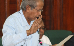 Komal Chand taking the  MP’s oath on Monday