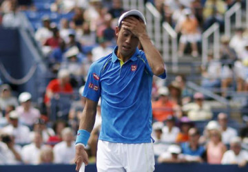 Kei Nishikori of Japan reacts after losing a point to Benoit Paire of France during their match at the U.S. Open Championships tennis tournament in New York,  yesterday. REUTERS/MIKE SEGAR PICTURE SUPPLIED BY ACTION IMAGES 