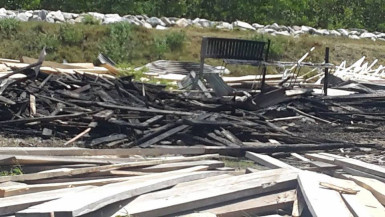 The remains of the worksite after the fire