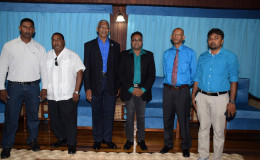 From left are Tage Singh, Dr. Alexander Sinclair, President David Granger, Imran Saccoor, Pradeep Bachan and Hardat Malchande (Ministry of the Presidency photo)                                                      
