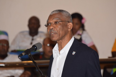 President David Granger addressing the discussion (Ministry of the Presidency photo)