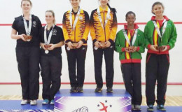 Guyana’s Larissa Wiltshire and Taylor Fernandes on the medal podium Commonwealth Youth Games which concluded Thursday night in Samoa.