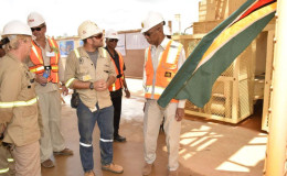 Chairman and Founder of Guyana Goldfields Incorporated. Patrick Sheridan (left) and President David Granger (right) during a tour of the SAG mill located at the mine. (Ministry of the Presidency photo)