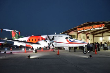 The Raytheon Beechcraft 1900D aircraft, which was commissioned by Trans Guyana Airways and Correia Group of Companies on Thursday. (Ministry of the Presidency photo) 