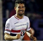 Alexandre Pato of Brazil’s Sao Paulo celebrates after scoring a goal against Uruguay’s Danubio during a Copa Libertadores soccer match in Montevideo