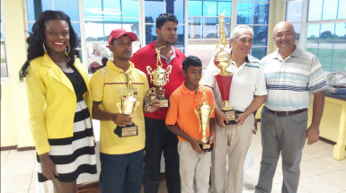 In picture from left to right: Alicia Bess, Sam Harry, Richard Haniff, Laksmana Ramroop, Roberto Grissi and Lusignan Golf Club  President Shyam Ramroop.