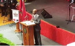Prime Minister Dr Keith Rowley delivering his speech at the oath taking of the new Government Cabinet.