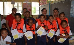 Students of Kartabo Primary with their life jackets (MARAD photo)