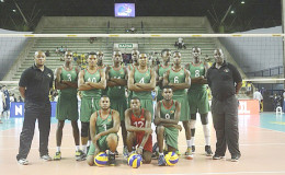 The national men’s volleyball team pose for a photo in Brazil.