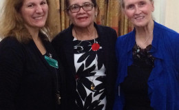 Team from the Days for Girls meeting with First Lady Sandra Granger (centre). At left is DfG Founder Celeste Mergens and Miriam Lancaster (right)
