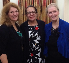 Team from the Days for Girls meeting with First Lady Sandra Granger (centre). At left is DfG Founder Celeste Mergens and Miriam Lancaster (right) 