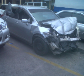 The car which was involved in the collision. 