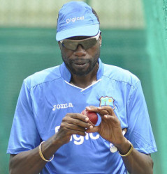 Bowling consultant Sir Curtly Ambrose … is advising on shorter spells for the seam attack. (Photo courtesy WICB Media)  