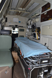 The interior of one of the ambulances. (Government Information Agency photo)