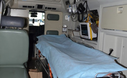 The interior of one of the ambulances. (Government Information Agency photo)