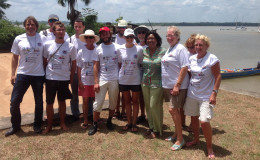 Guyana’s Minister of Tourism with yachters at St Laurent