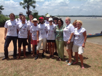 Guyana’s Minister of Tourism with yachters at St Laurent