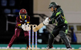 Javeria Khan cuts as Pakistan takes command of the opening One-Day International against West Indies on Friday. (Photo courtesy WICB Media)