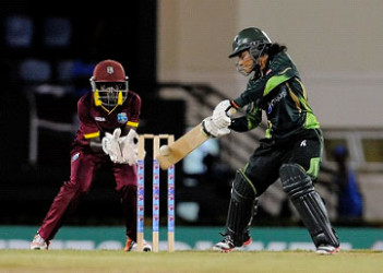 Javeria Khan cuts as Pakistan takes command of the opening One-Day International against West Indies on Friday. (Photo courtesy WICB Media)