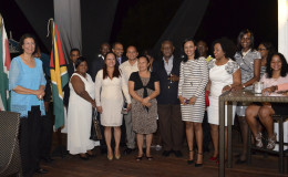Members of the Guyana delegation with Suriname Speaker Dr. Jennifer Geerlings-Simons (left)
