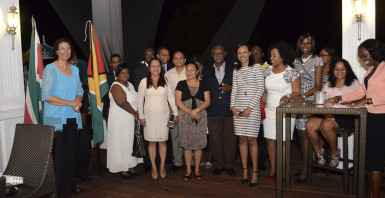 Members of the Guyana delegation with Suriname Speaker Dr. Jennifer Geerlings-Simons (left) 