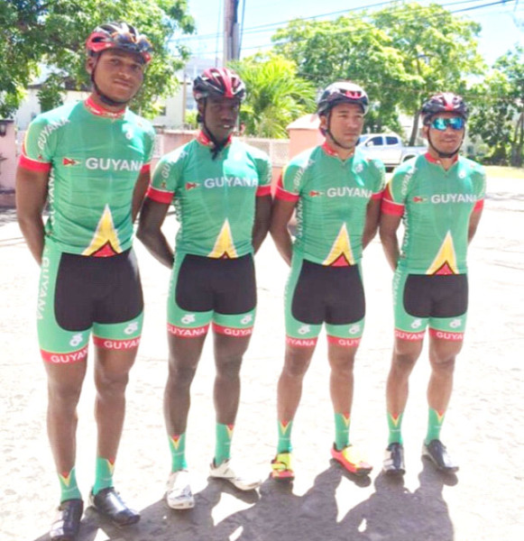 Guyana’s representatives at the Caribbean Elite Cycling Championships, (from left to right) Michael Anthony, Orville Hinds, Geron Williams and Alanzo Greaves.
