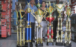 The trophies donated by Trophy Stall for the winners and runners- up and Man-of-the-Match for both the Open and Masters categories of the Guyana Softball Cup five tournament which bowls off next Friday.
