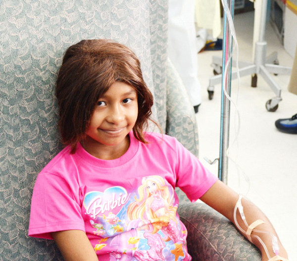 Resilient: Shelly Debidin receiving her chemotherapy last week at the Oncology Unit.