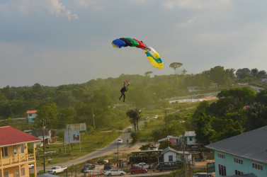 Paratrooper landing in the community ground 