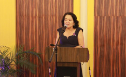 First Lady Sandra Granger addressing those in attendance last evening.  (GINA photo)