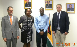 From left to right are Head of Cooperation at the EU, Ewout Sandker, Minister Annette Ferguson, Minister David Patterson and Ambassador of the European Union to Guyana, Jernej Videtič. (Ministry of Public Infrastructure photo)