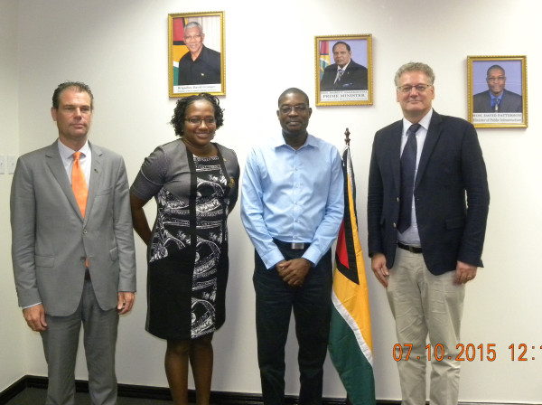 From left to right are Head of Cooperation at the EU, Ewout Sandker, Minister Annette Ferguson, Minister David Patterson and Ambassador of the European Union to Guyana, Jernej Videtič. (Ministry of Public Infrastructure photo)