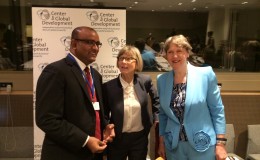 Former President Dr. Bharrat Jagdeo with Nancy Birdsall, President of the Center for Global Development (centre) and Helen Clark , Head of the United Nations Development Programme  at the United Nations Headquarters, New York, USA. (Office of the Leader of the Opposition photo)
