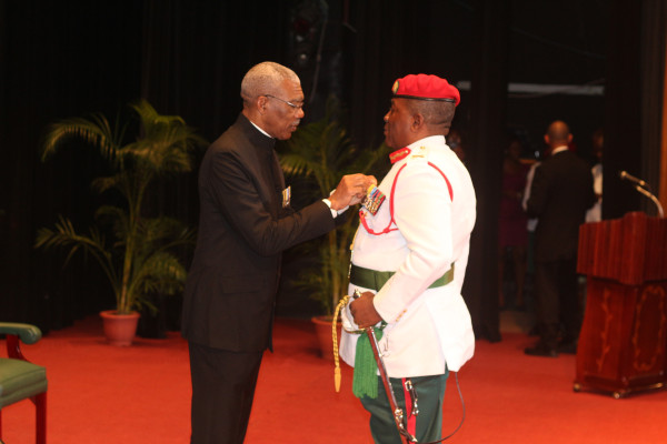 The Military Service Star was awarded to the Chief of Staff of the Guyana Defence Force Brigadier Mark Anthony Phillips “for service of an exceptionally high quality and beyond the normal call of duty in the Guyana Defence Force.”