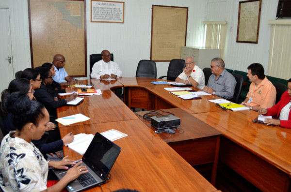 Minister of Finance Winston Jordan (centre) with the private sector delegation (right) (Ministry of Finance photo) 