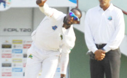 Shane Shillingford was the chief tormentor of the Guyana Jaguars bagging 5-34 yesterday to go with his 6-107 in the first innings for a match haul of 11-143. (Orlando Charles photo)