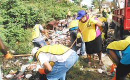 Volunteers from the Church of Jesus Christ of Latter Day Saints and other organisations removing garbage as part of the clean-up activity.
