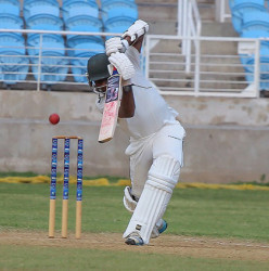 Andre McCarthy strokes a delivery through the off-side during his top score of 92 for Jamaica Scorpions on Friday. (Photo courtesy WICB Media)  