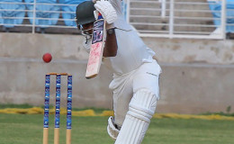 Andre McCarthy strokes a delivery through the off-side during his top score of 92 for Jamaica Scorpions on Friday. (Photo courtesy WICB Media)