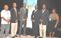 The newly elected GFF Executive Committee from left to right- Brian Rodrigues, Keith O’Jeer, Deon Innis, Wayne Forde, Bruce Lovell and Magzene Stewart pose for the camera following their 12-10 win over the Nigel Hughes led ‘Team Unity’ slate at the federation’s electoral congress. Absent from the picture are executives Rawlston Adams and Attorney-at-Law Thandi McAllister.
