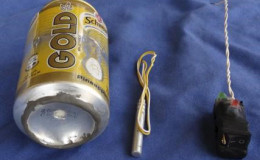 A photo published in Islamic State magazine Dabiq shows a can of Schweppes Gold soft drink and what appeared to be a detonator and switch on a blue background. Social Media