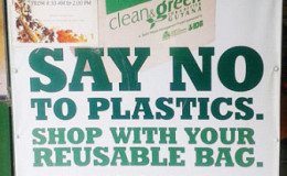 Say No To Plastic Bags - sign at the door of N & S Mattai Supermarket
