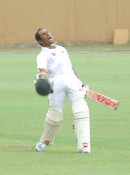 Vishaul Singh was overflowing with joy as he celebrated his third first class ton and his second this season. (Orlando Charles photo)